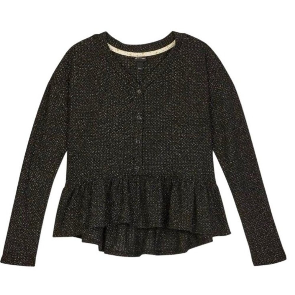 Girls Henley Peplum Long Sleeve Top -  Black XXL